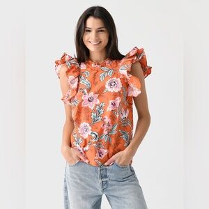 BANJANAN Women’s Kiara Floral Ruffle Organic Cotton Top Blouse